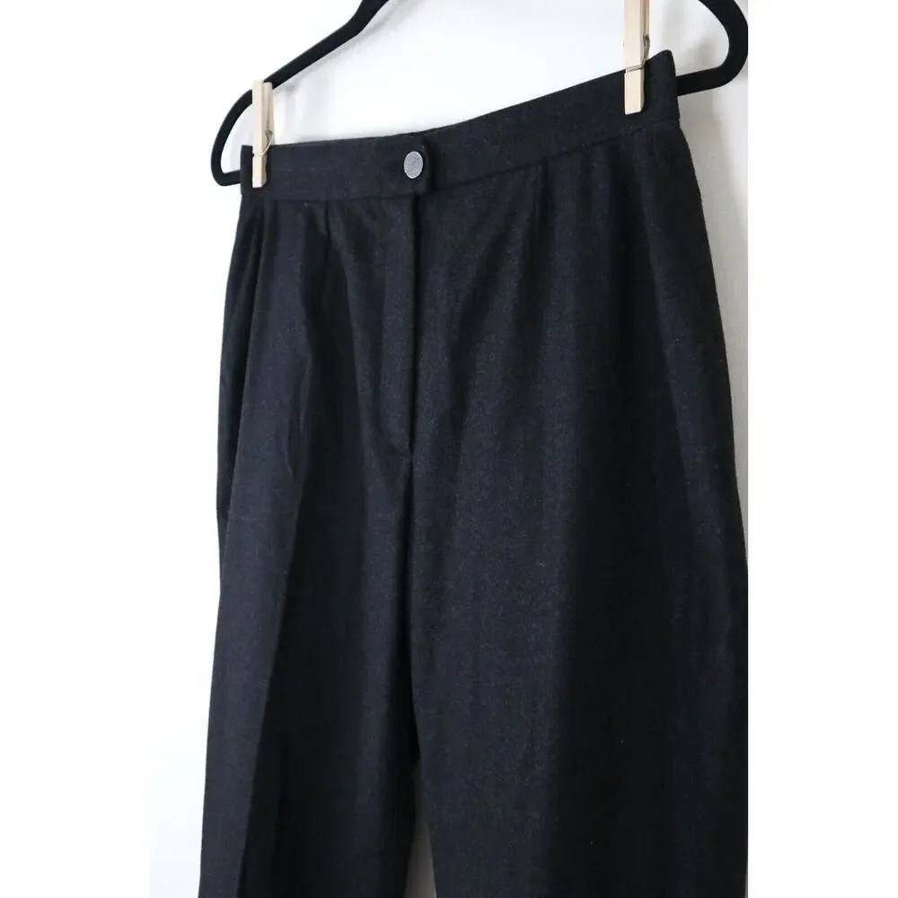 Vintage 1990s Chanel High Waisted Flat Front Wool Trousers Charcoal Gray - Picture 4 of 11